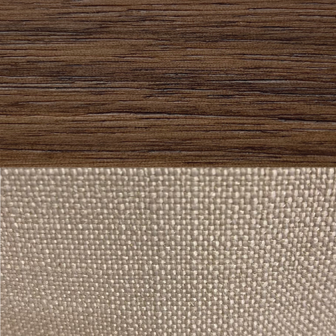 Twenty10 Designs Calla Double Bed - Walnut with Beige Fabric Headboard - Zoomed In Surface Finish & Fabric