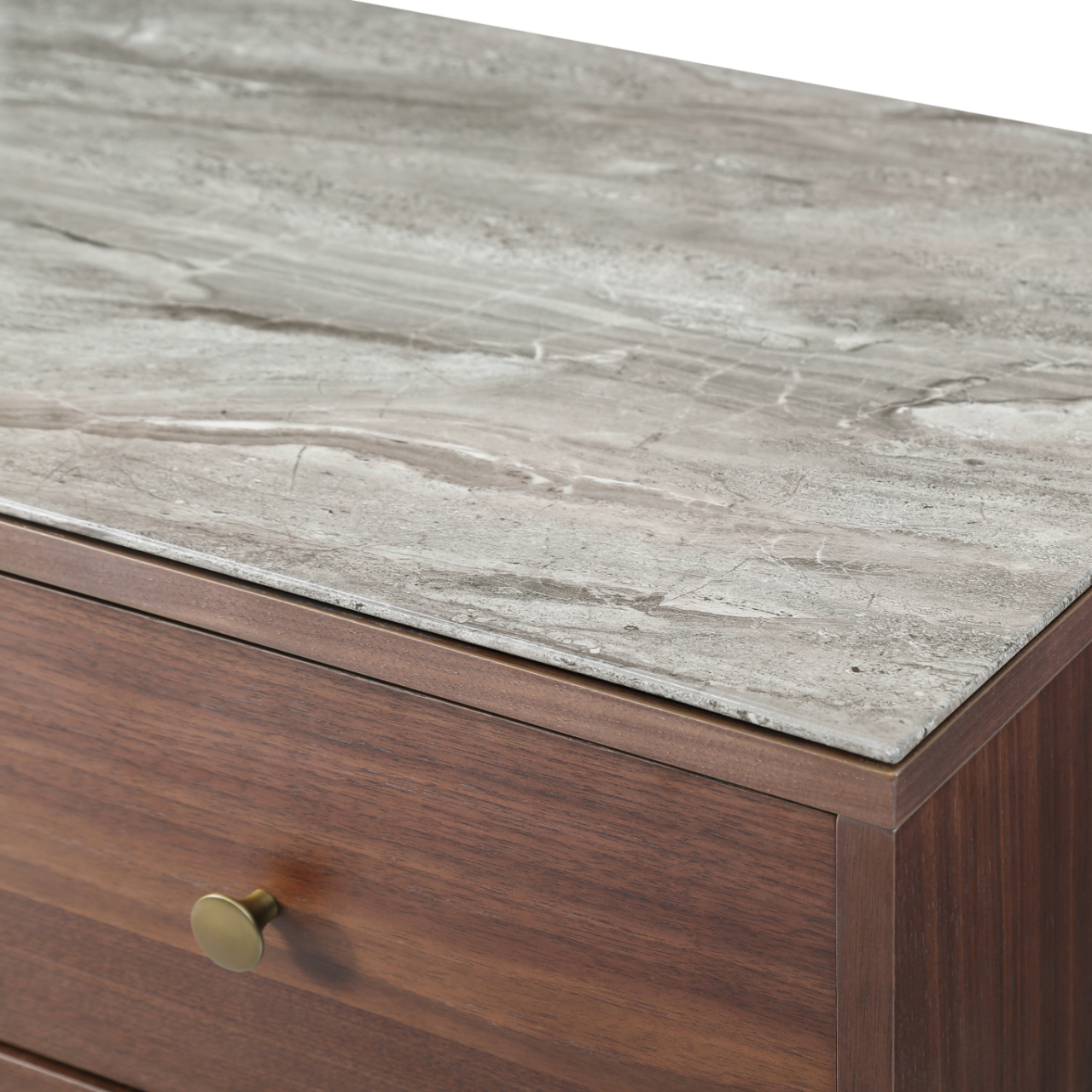 Twenty10 Designs Willow 3 Drawer Chest - Tobacco Walnut - Zoomed In Marbled Top