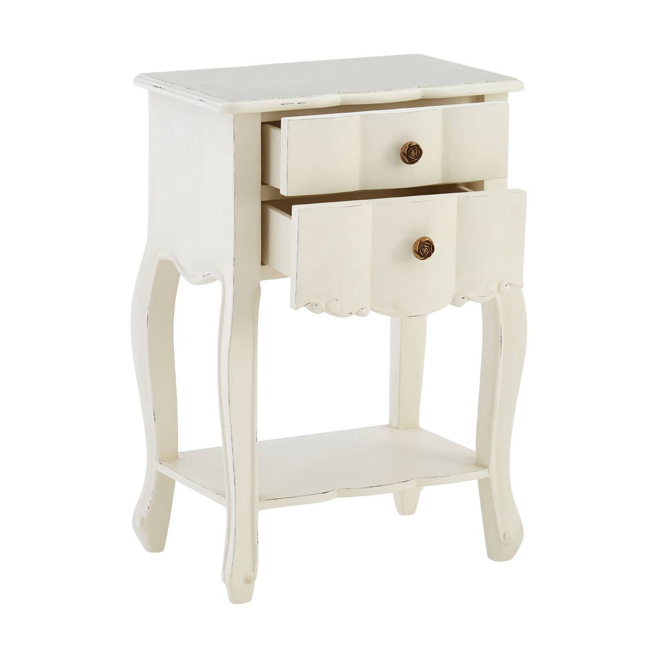 Nest Envy Versailles 2 Drawer Bedside Table - White - Angle View Drawers Open