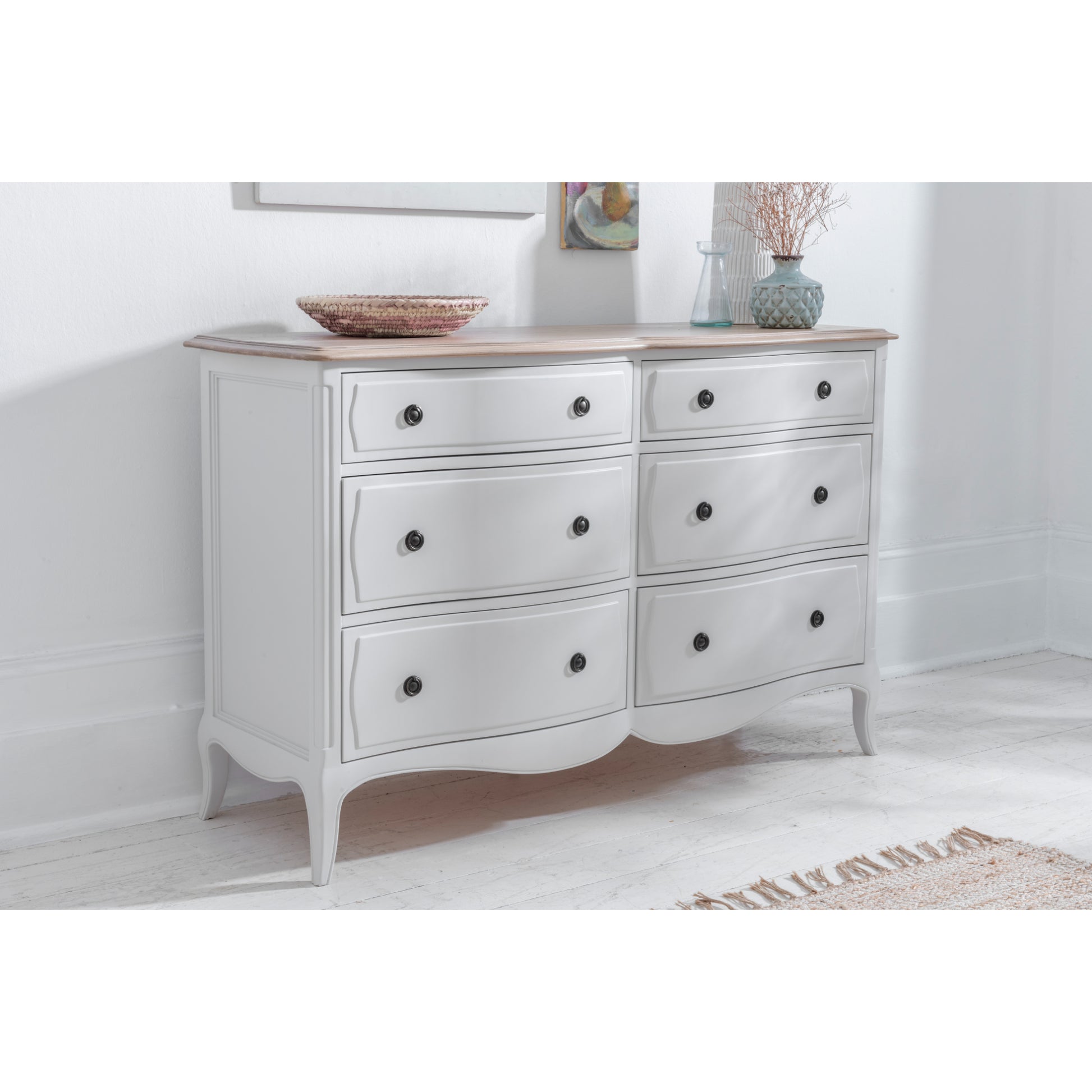 Willis & Gambier Amelie 6 Drawer Oak Chest - White - Lifestyle Image Angled View Landscape