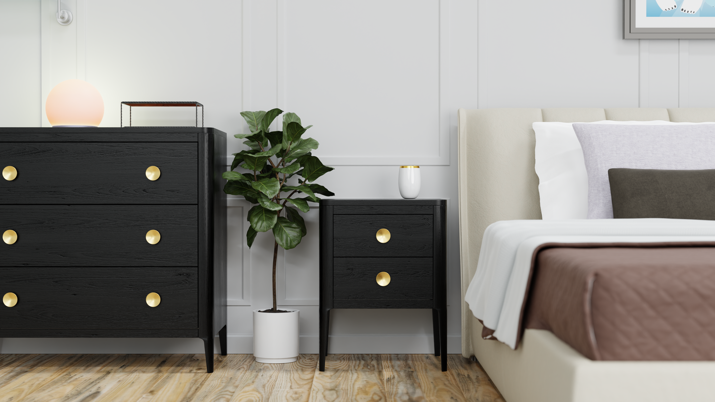 DI Designs Abberley 2 Drawer Bedside Table - Black - Lifestyle Image Front