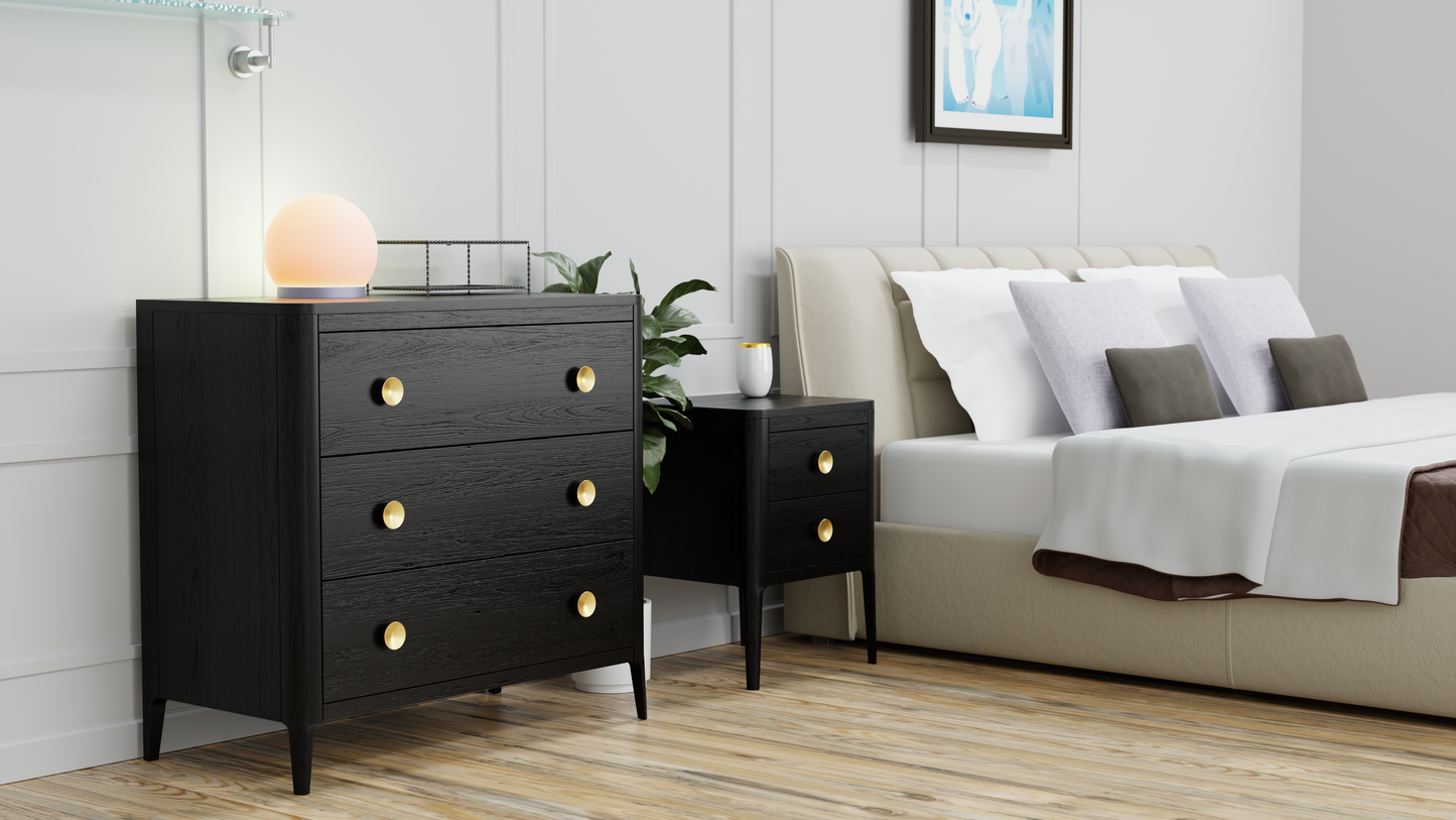 DI Designs Abberley 2 Drawer Bedside Table - Black - Lifestyle Image Left