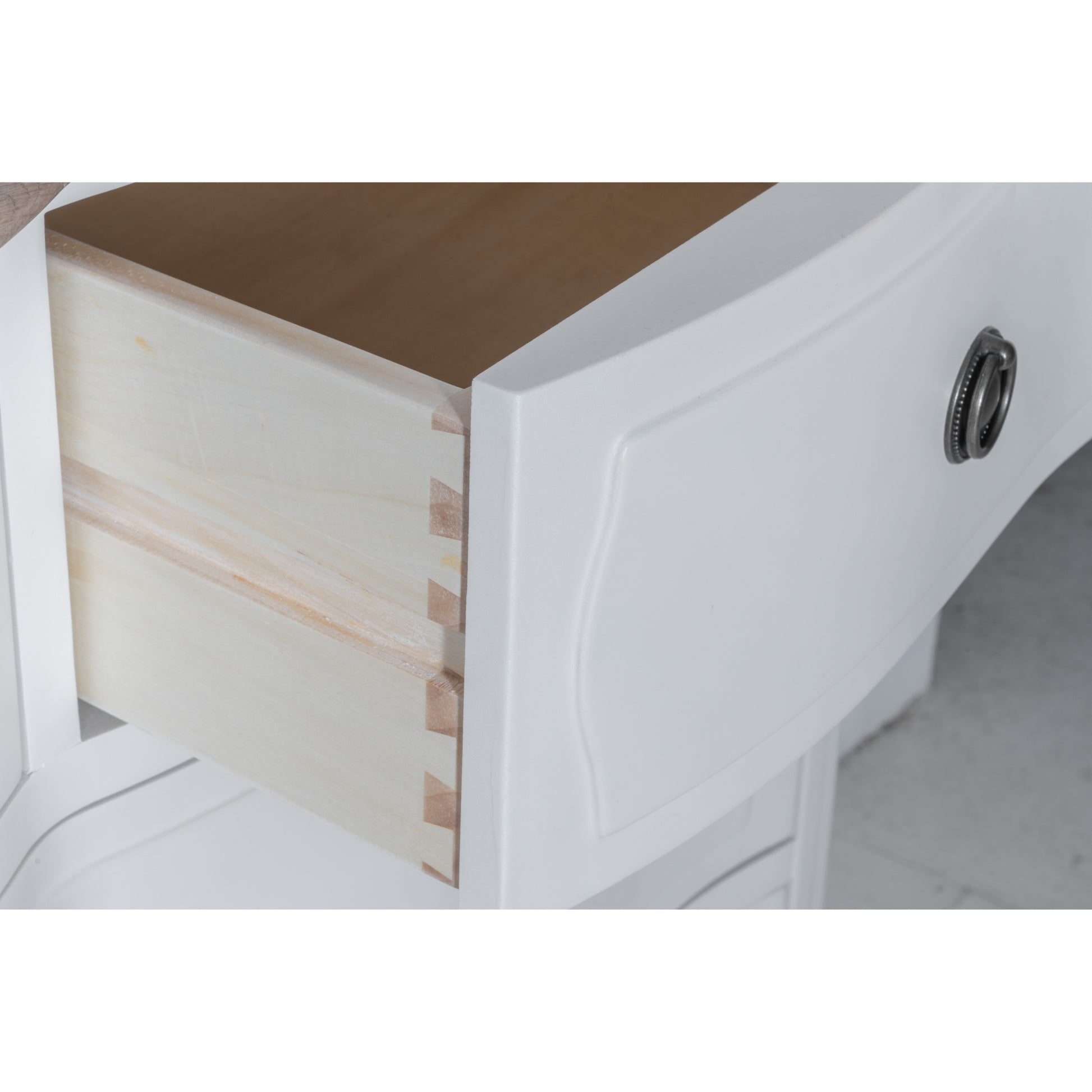 Willis & Gambier Amelie 5 Drawer Oak Narrow Tallboy Chest - White - Zoomed In Drawer Open