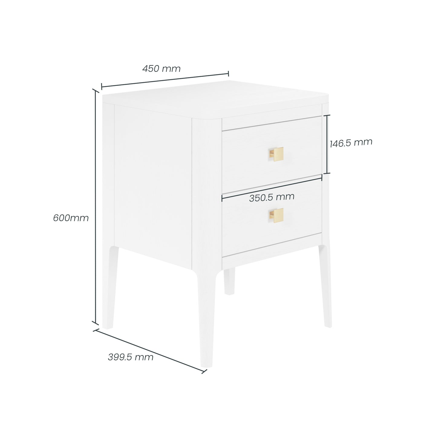 DI Designs Abberley 2 Drawer Bedside Table - White - Infographic