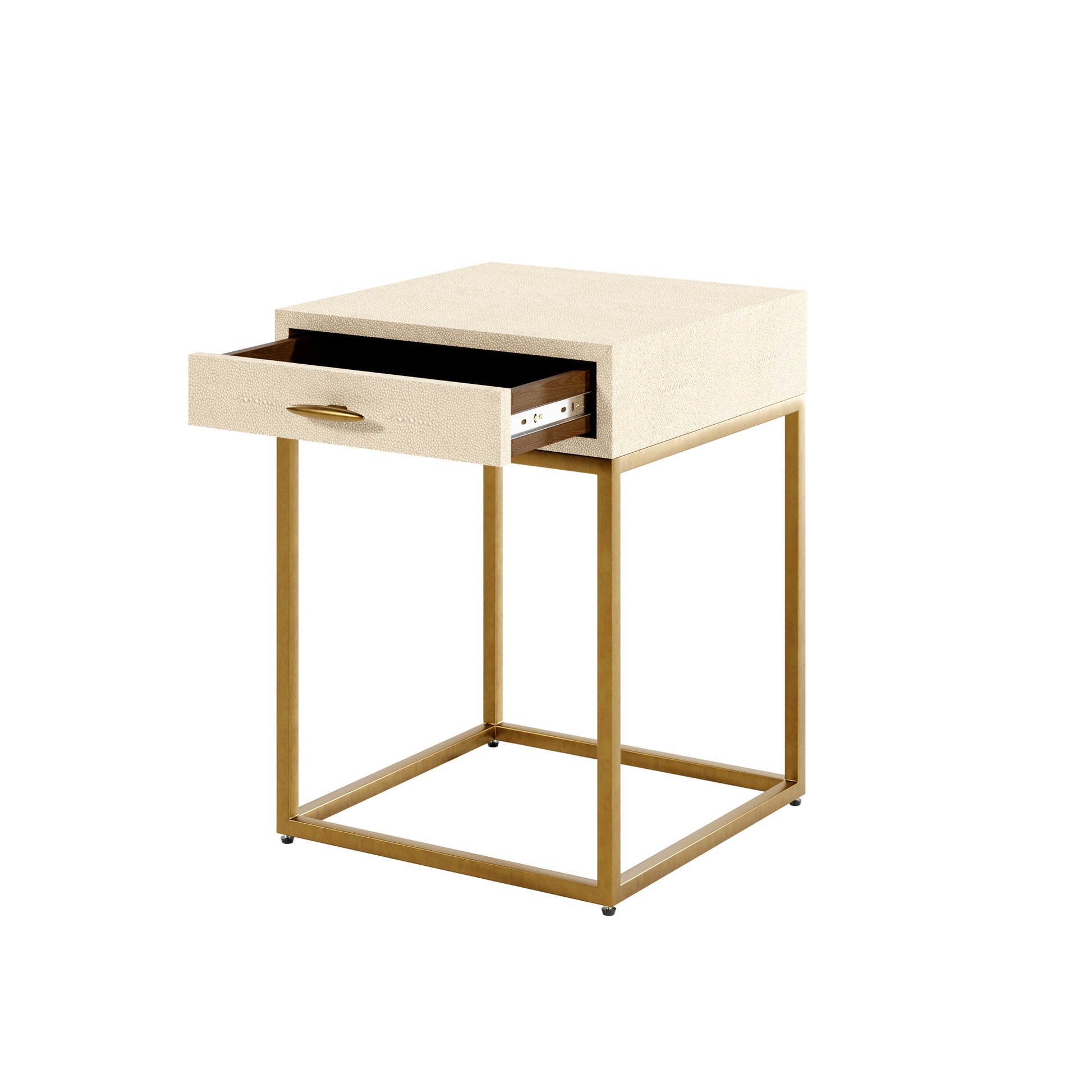 DI Designs Hampton Single Drawer Bedside Table - Ivory Shagreen - Drawer Open