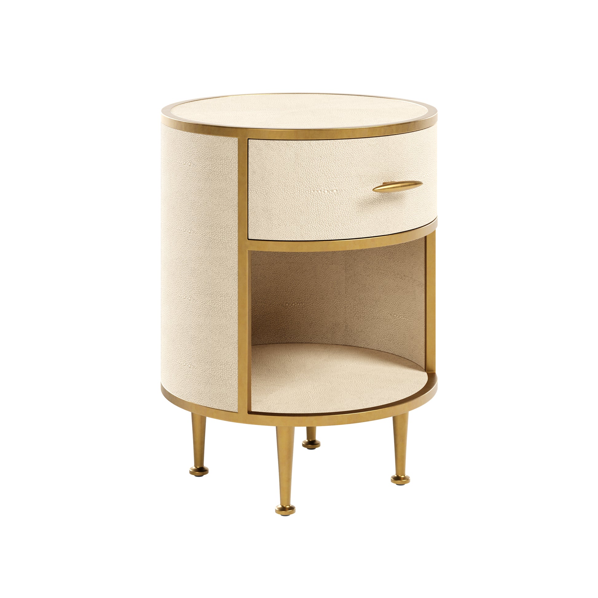 DI Designs Hampton Single Drawer Round Bedside Table - Ivory Shagreen - Angle View