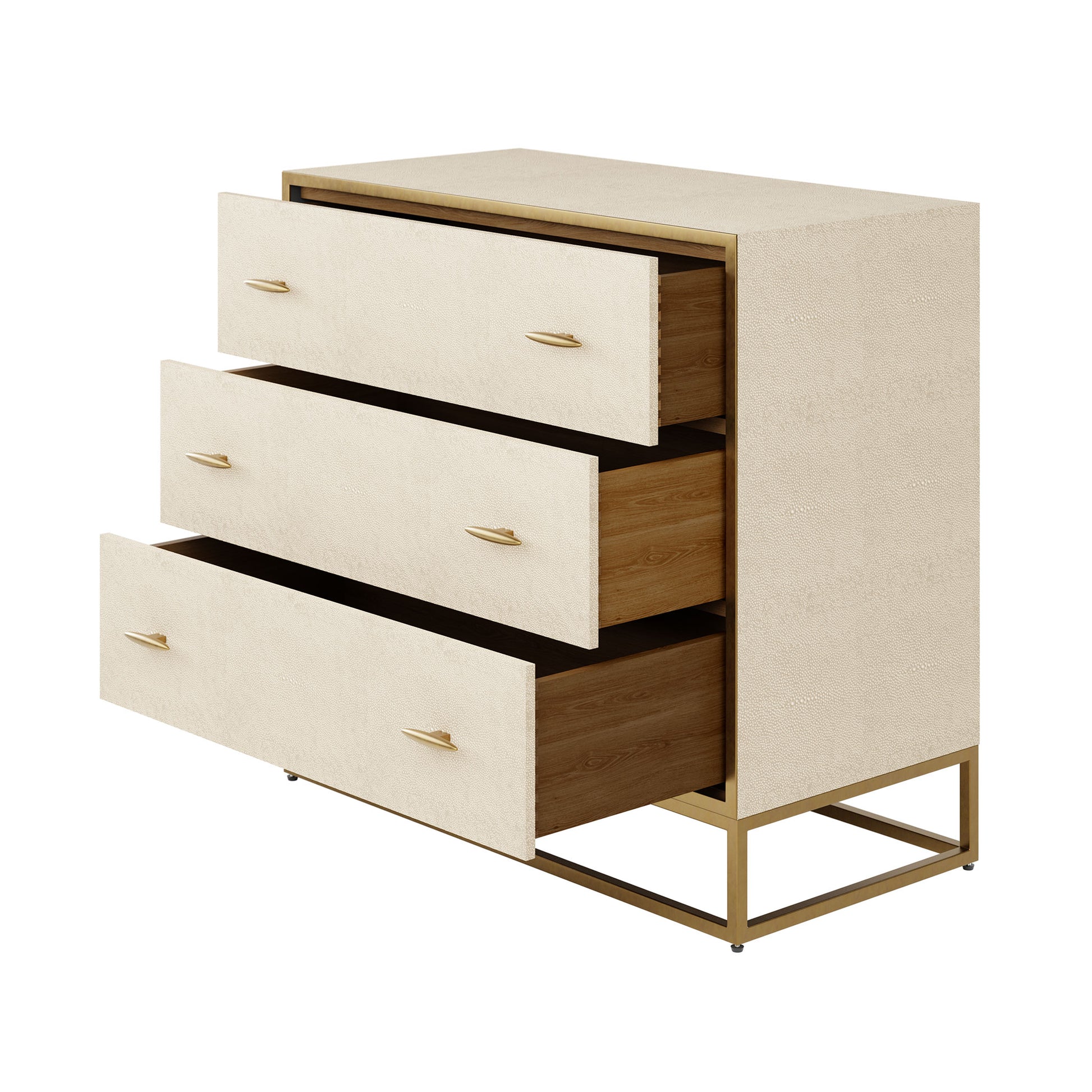 DI Designs Hampton 3 Drawer Chest - Ivory Shagreen - Drawers Open