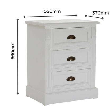 Nest Envy Shoreline 3 Drawer Bedside Table - White - Infographic