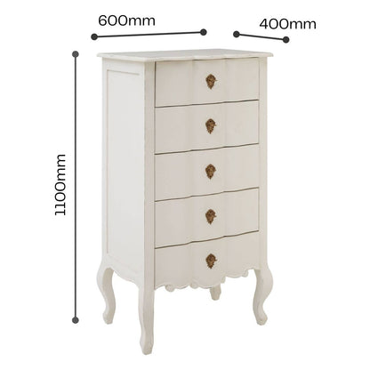 Nest Envy Versailles 5 Drawer Chest - White - Infographic